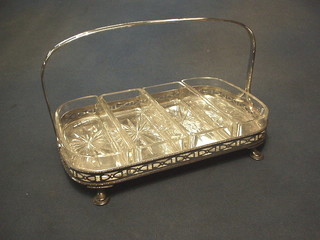 A rectangular silver plated 4 division hors d'eouvres dish with glass liners