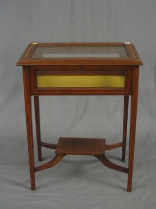 A rectangular inlaid mahogany bijouterie table, raised on square tapering supports with undertier 24"