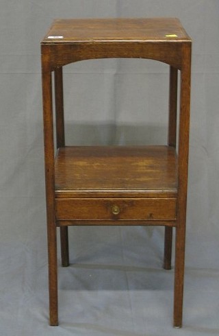 A Georgian Country honey oak square 2 tier wash stand fitted a drawer, 13"