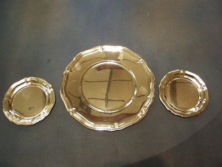 A Swedish circular silver platter with bracketed border 11", monogrammed and 2 Continental platters, 6", 7 ozs