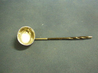 A Georgian oval silver sauce ladle with whale bone twist handle 8" (unmarked) 