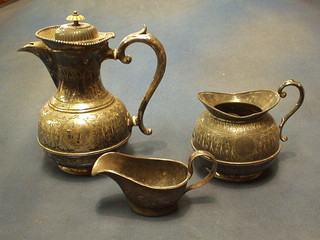 A Britannia metal hotwater jug, a twin handled sugar bowl (f) and a small collection of plated items
