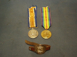 A pair  British War medal and Victory medal to 12 29 24 Saffa E Brown Royal Engineers complete with original presentation box, together with a silver identity bracelet marked Baghdad Mesopotamia 