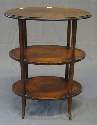 An Edwardian inlaid mahogany oval 3 tier etagere 23"