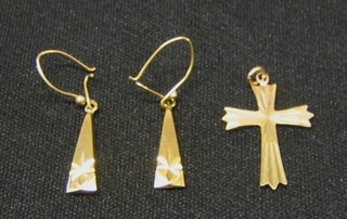 A 9ct gold cross and a pair of 9ct gold earrings