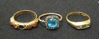 2 19th Century 9ct gold rings (stones missing) and 1 other