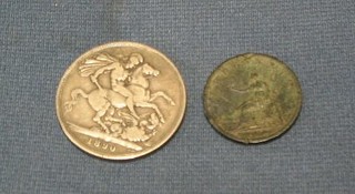 A George III 1806 half penny and a Victorian 1890 half crown