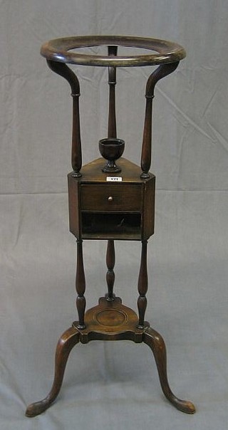 A 19th Century mahogany wig stand raised on turned supports fitted a drawer 12"