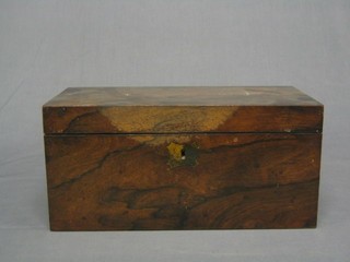A Victorian rectangular rosewood twin compartment tea caddy with hinged lid 12"