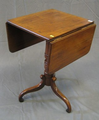 A 19th Century drop flap "Doctor's" table, raised on turned column and tripod supports 17"