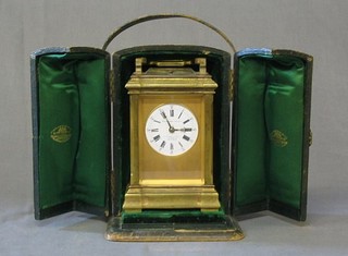 A fine quality French 19th Century 8 day quarter repeating carriage clock with enamelled dial and Roman numerals, by the Goldsmiths Co. 112 Regent Street, London