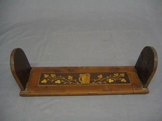 A pair of Killarney inlaid yew wood expanding book ends