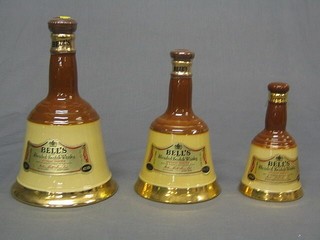 3 graduated Wade Bells Whiskey decanters 75cl, 37.5 cl and 18.75 cl