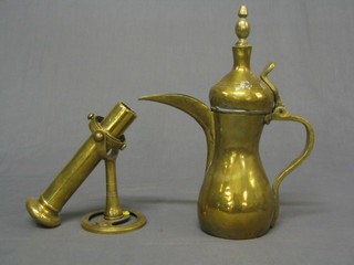 A 19th/20th Century brass ships gimbled candle or lamp holder 8" and a brass Turkish coffee pot 12"