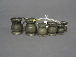 6 Victorian baluster shaped pewter tankards (2 gill, 1 half gill, 1 quarter gill and 2 others