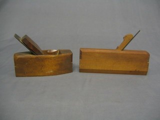 A wooden smoothing plane and 10 various moulding planes