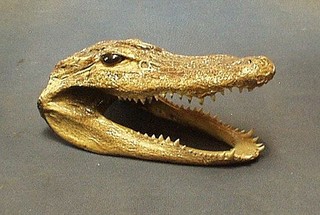 A stuffed alligators head