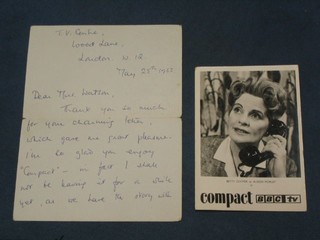 A 1963 signed letter from Betty Cooper and a black and white promotional photograph signed Best Wishes Betty Cooper 