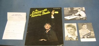 A black and white promotional photograph of Tommy Steele, signed Best Wishes Tommy Steele, 2 black and white photographs of Tommy Steele, a souvenir programme "An Evening with Tommy Steele" and an International Tommy Steele fan club membership card