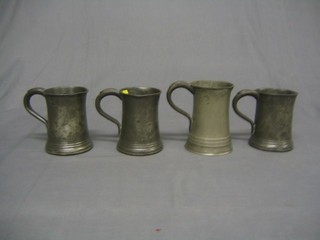 4 Victorian waisted pewter pint tankards