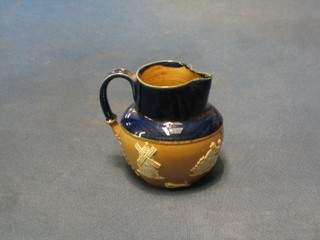 A Royal Doulton salt glazed harvest  jug with blue band, the base marked Doulton 2892, 4"