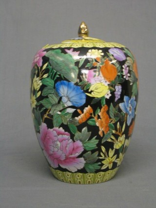 A modern Oriental jar and cover decorated polychrome enamels 12"