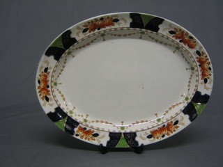 3 Millgrove Derby pattern oval pottery meat plates and a ribbon ware plate decorated cherubs