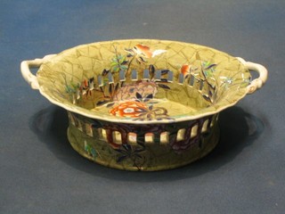 A 19th Century Spode circular pierced pottery bowl decorated fabulous birds, the base impressed Spode 48, 9"