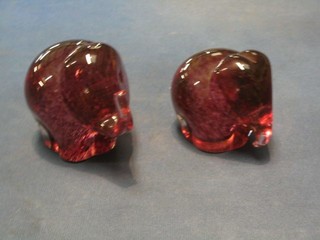 A pair of Wedgwood pink glass paperweights in the form of elephants 4" 