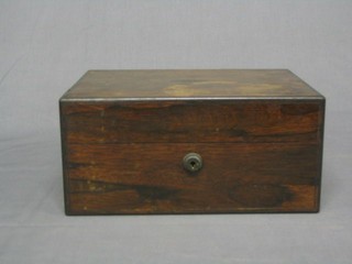 A Victorian rosewood and brass banded trinket box with hinged lid with armorial decoration and having a Bramah patented lock 11"