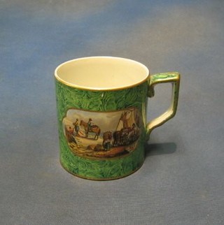 A 19th Century Prattware mug decorated fishing scene and hunting scene 5" (cracked)