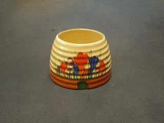 A circular Clarice Cliff Crocus pattern preserve jar, the base with Bizarre stamp, 4"