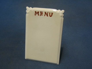 A Carltonware porcelain table menu board 5", the reverse marked 202 (slight chip to supports)