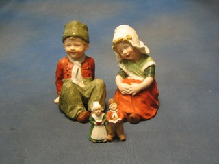 2 19th Century Gerbruder biscuit porcelain figures of children 6" and 2 small figures of children 3"