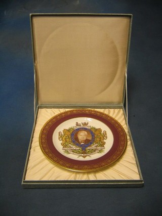A Spode Churchill plate, cased