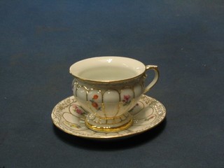 A 6 piece late Dresden porcelain coffee service with floral and gilt banding, the base incised X376