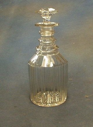 A Georgian cut panel cut glass ring neck decanter