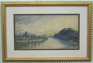 Augusto, watercolour drawing "Tiber Evening" monogrammed and dated 1889 7" x 19"