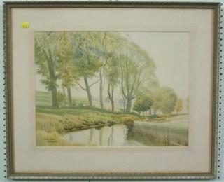 John Sylvester, watercolour drawing "River Near Lewes" 15" x 19"