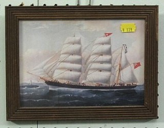 A coloured print "Three Masted Clipper" 6" x 8"