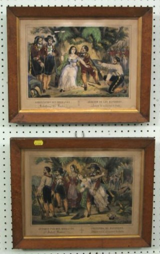 A pair of 19th Century French prints "Arrestations Des Brigands" and "Ataque Pardes Brigands" 8" x 11" contained in maple frames