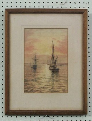 Harold Ross, watercolour drawing "Yachts at Dusk" signed 10" x 7"