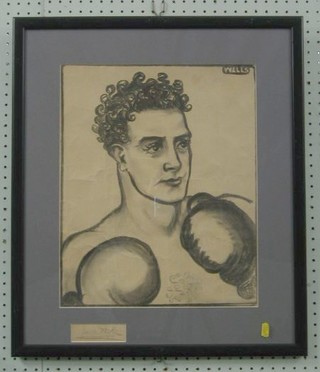 Wells, pencil drawing "Boxer" the base signed Jack Doyle, 17" x 13"