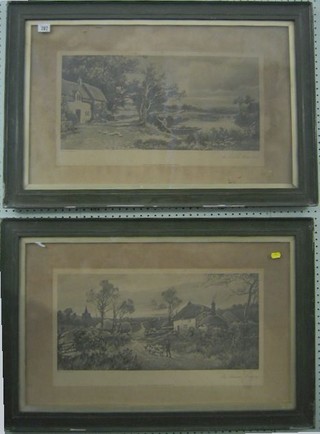 A pair of monochrome prints after S Revelle "An English Homestead and An Autumn Evening" 10" x 21"