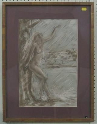 Mykola Znoba, a pencil drawing "Standing Naked Lady in the Rain" 17" x 11"