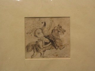 E Burton, etching "Husaar with Canon" 4" x 5"
