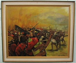 Marianne Grant, oil painting on board, "The Battle of Rawks Drift" 30" x 36" signed and dated '69