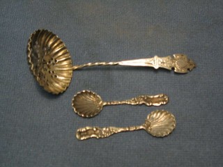 A silver sifter spoon Birmingham 1937 and 2 salt spoons