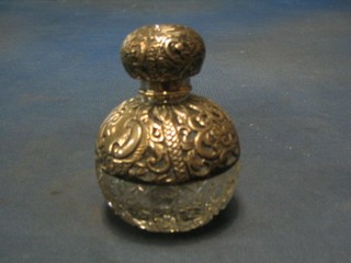 An Edwardian globular shaped cut glass and pierced silver scent bottle Birmingham 1909 4"