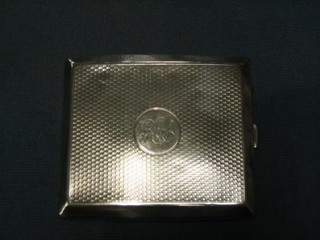 A silver cigarette case with engine turned decoration Birmingham 1924 2 ozs